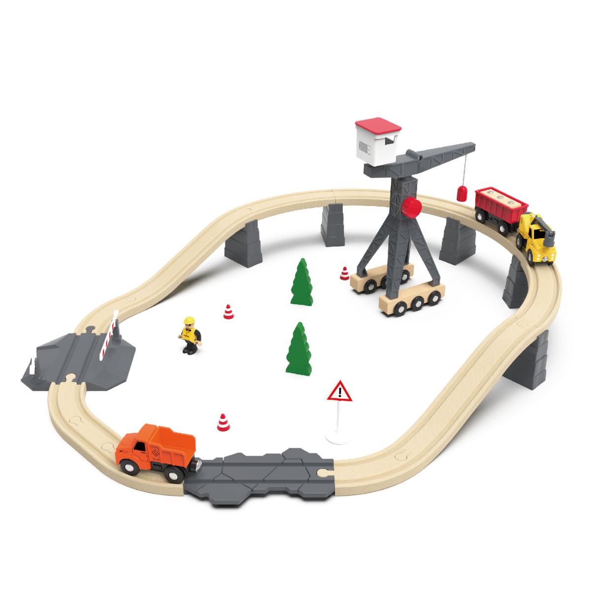 Trenino in Legno - Set Cantiere - 35 Pezzi