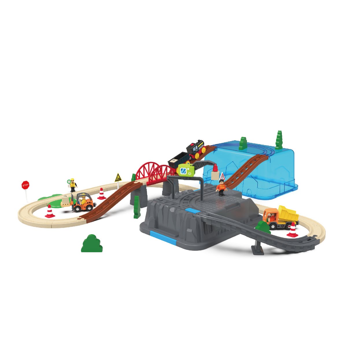 Trenino in Legno - Set Ingegneria con Box Contenitore -56 Pezzi