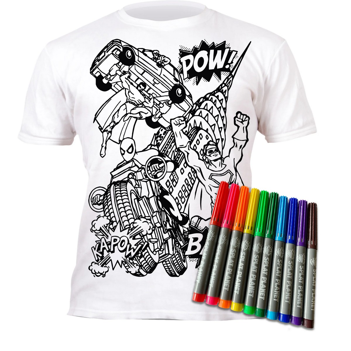 002M.SPL Maglietta da Colorare - Supereroi