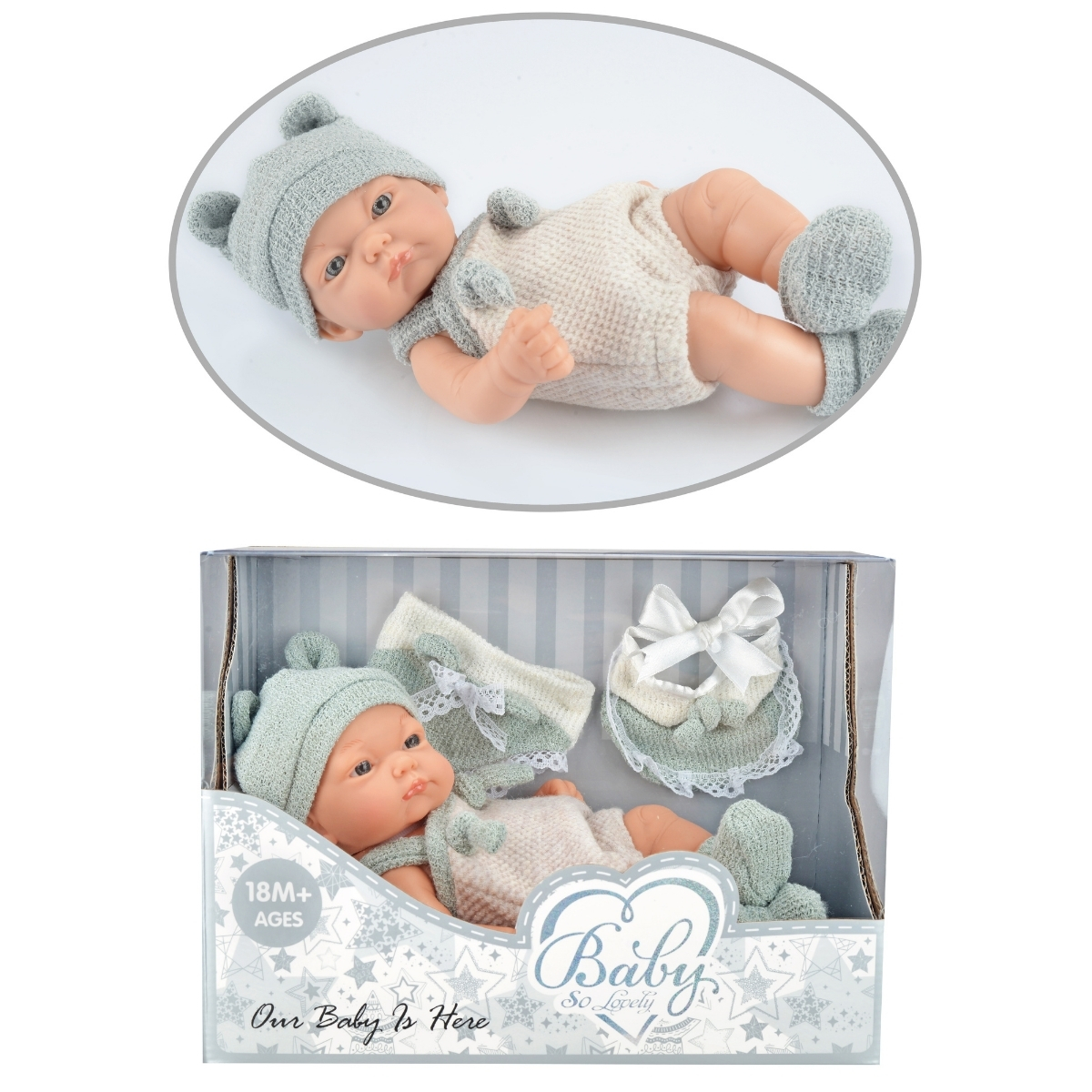 Bebe' 25cm Azzurro+Accessori - Corpo Rigido