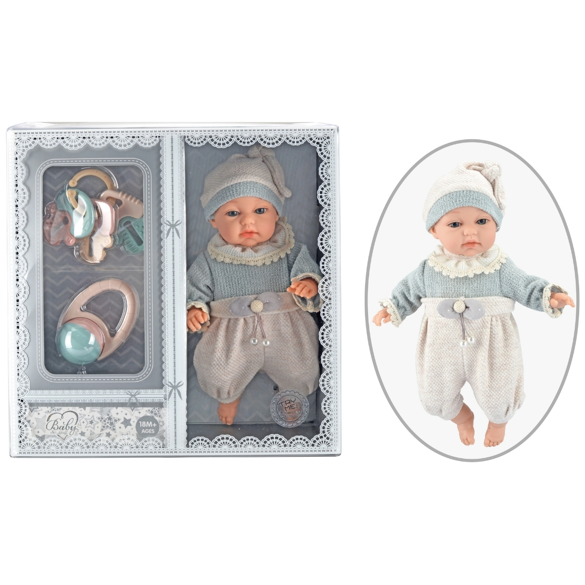 Bebe' 35cm Azzurro+Sonagli - Corpo Morbido